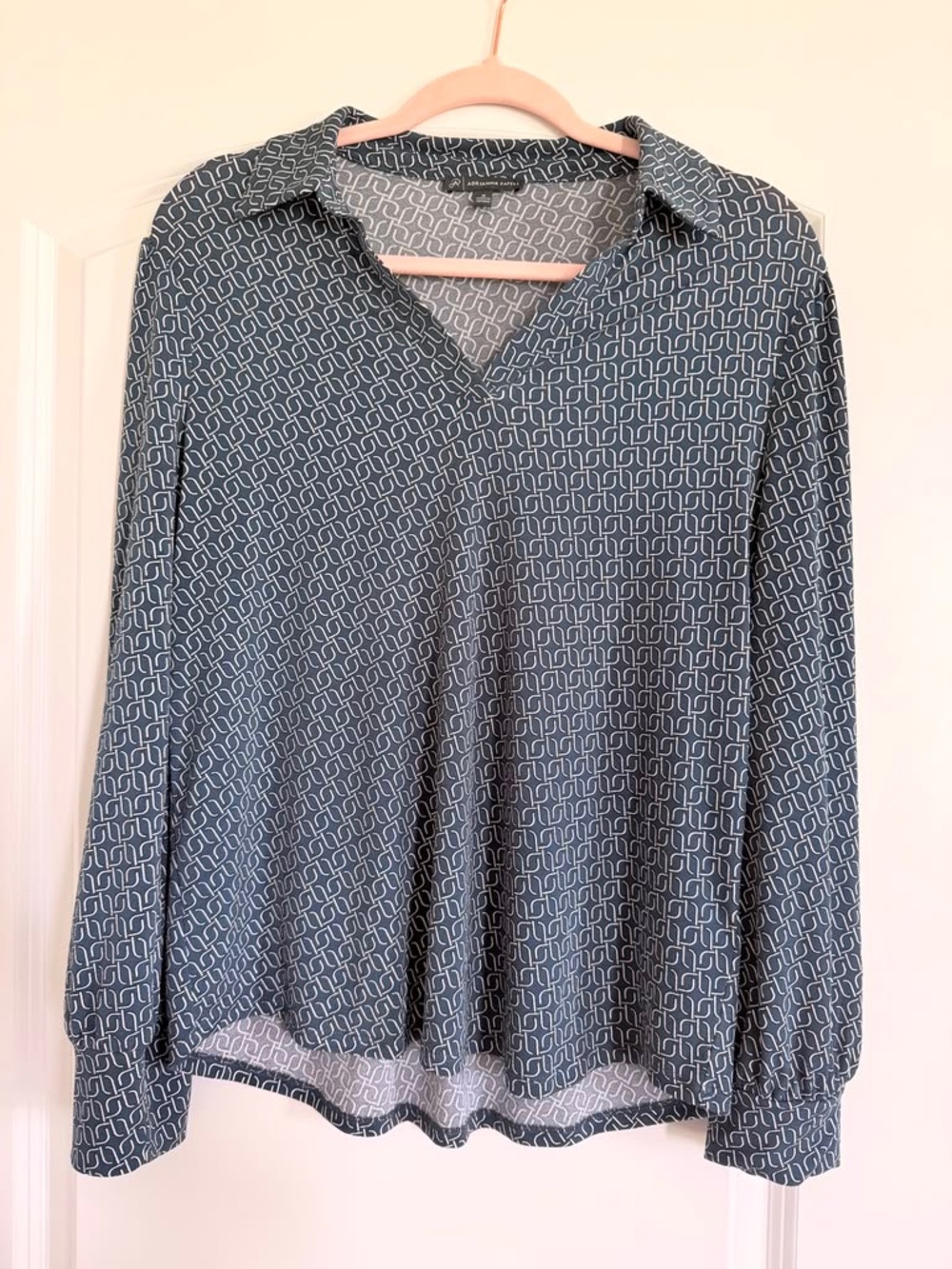 Adrianna Papell Teal Geometric Print Button-Down Blouse